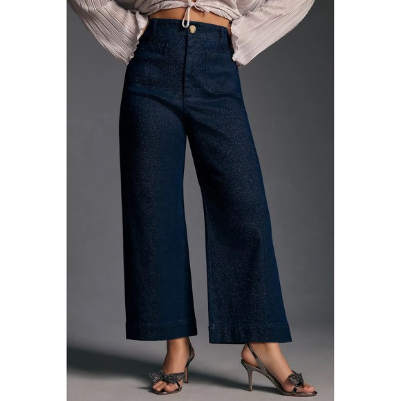 Maeve Denim - Anthropologie Maeve Collette Sparkle Denim Wide Leg Cropped Pants Womens 26